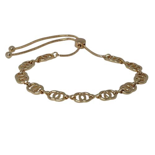 The double circle link chain slider bracelet in gold.