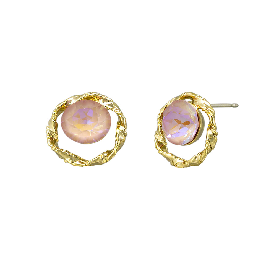 Isla stud earrings in gold twisted frames with shimmering pink centres