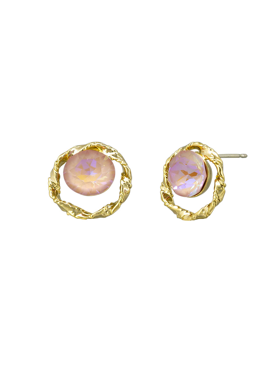 Isla stud earrings in gold twisted frames with shimmering pink centres