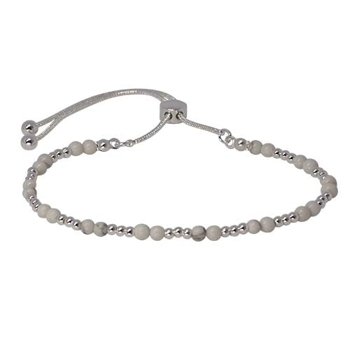 Fabienne Semi-Precious Stone & Metal Bead slider bracelet in silver with howlite