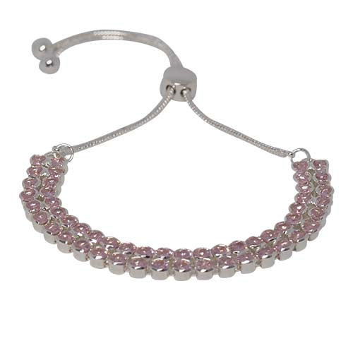 Fabienne Double Line Round CZ slider bracelet in silver with pink