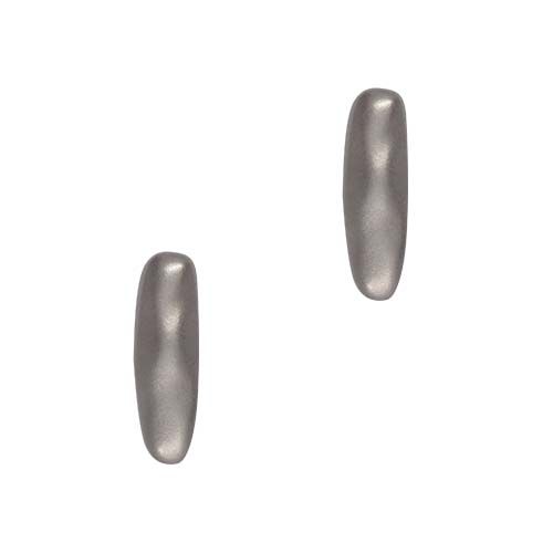 Pair of elongated silver-tone oval stud earrings with a satin, gently rippled finish.