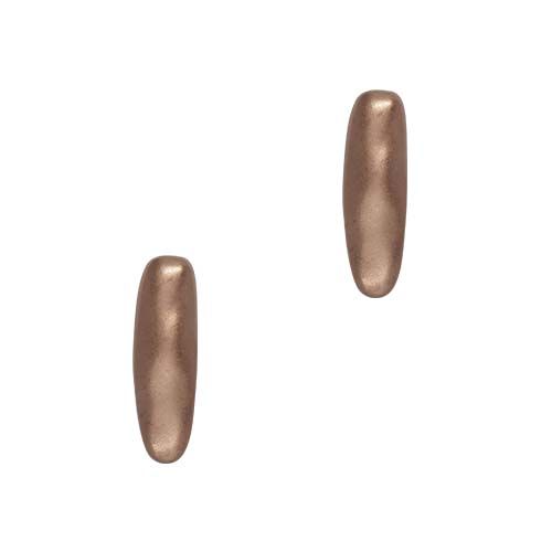 Pair of elongated rose gold-tone oval stud earrings with a satin, gently rippled finish.
