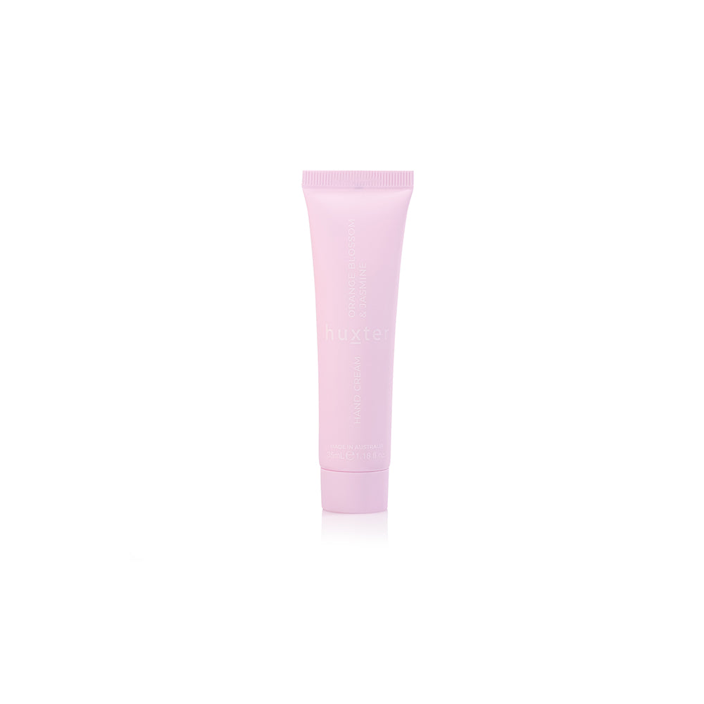 Pale pink 35 mL Huxter hand cream tube, Orange Blossom & Jasmine.