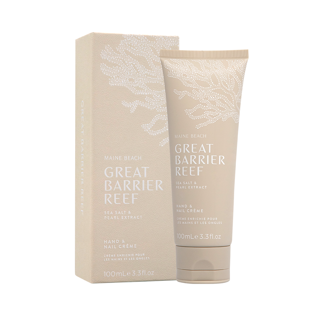 Maine Beach Great Barrier Reef Hand & Nail Crème 100 mL tube beside its box