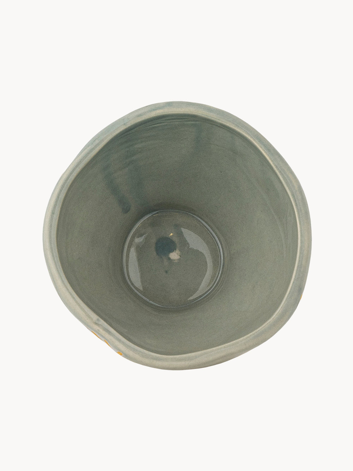 Inside of the Sun bowl from above, plain blue-grey glaze