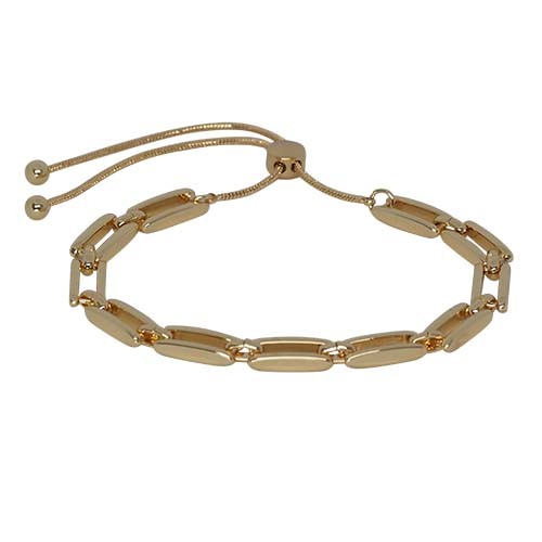 The open rectangle slider bracelet in gold.