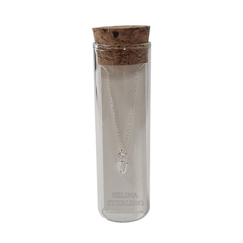 Selina sterling silver letter U initial necklace in its cork-topped glass gift tube