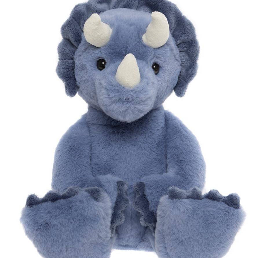 Troy Triceratops plush toy in denim blue from Charlie Bears