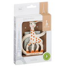 The ring teether in its printed retail box with a clear front panel and an Eiffel Tower illustration.