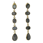 Euro Gold long drop earrings with linked grey oval gems and teardrop end