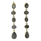 Euro Gold long drop earrings with five linked labradorite-grey gems