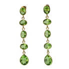 Euro Gold long drop earrings with five linked peridot-green faceted gems