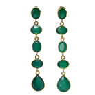 Euro Gold long drop earrings with linked green onyx-style gems and teardrop