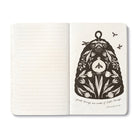 Open journal with lined pages beside a cream page of a large beehive filled with flowers and a bee, lettered: great things are made of little things