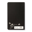 Black back cover with small white bees and flowers above the barcode panel
