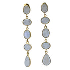 Euro Gold long drop earrings with five linked white moonstone gems