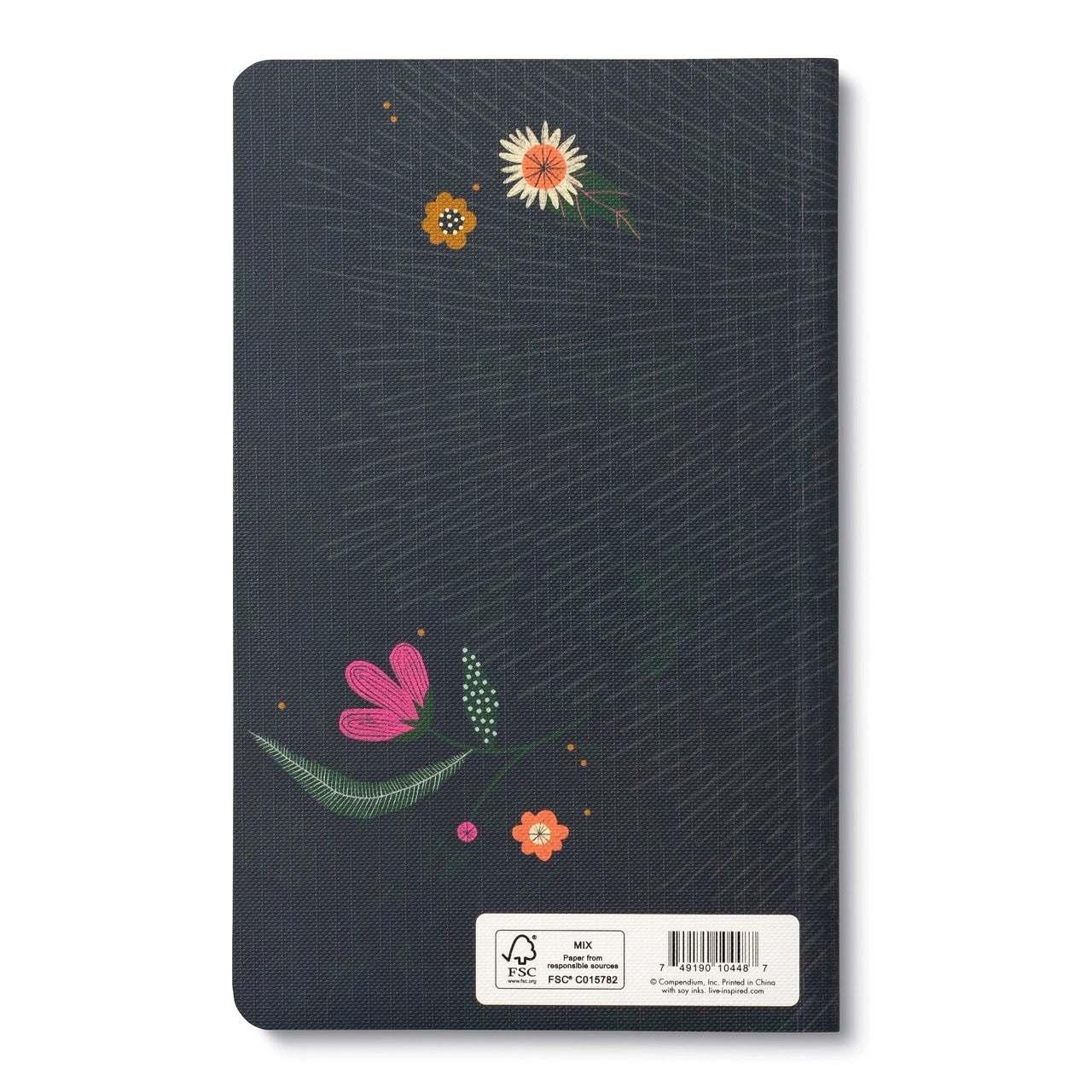 Back cover in dark grey with small folk flowers