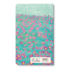 Back cover of the journal continuing the pink flower meadow artwork