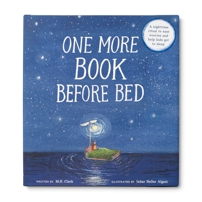 Cover of One More Book Before Bed with a child in a small boat holding a lantern under a starry sky