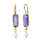 Euro Gold earrings with faceted amethyst bars and freshwater pearl drops