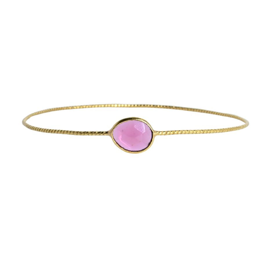 Euro Gold cuff bangle with a faceted bright pink cherry quartz