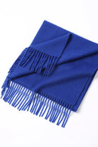 Veronica Blue scarf folded flat with fringe