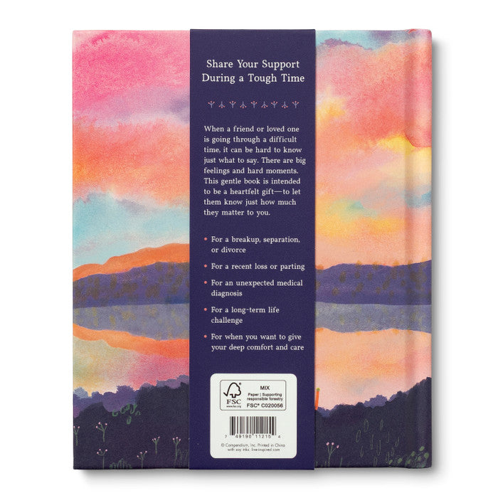 Back cover with a short note about sharing support during a tough time, above the barcode panel