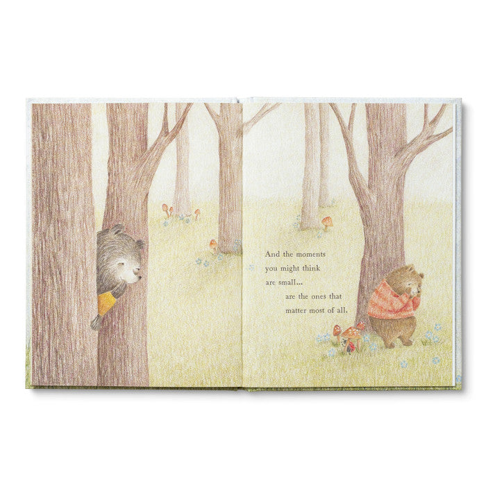 Open spread of the two bears among tall woodland trees