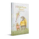 Angled view of the hardcover standing upright