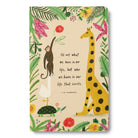 Journal cover with a giraffe, monkey, goose and tortoise in a jungle border and a quote on who we have in our life