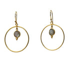 Euro Gold hoop earrings with small grey labradorite-style gem drops
