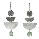 Euro Silver fan drop earrings with soft green gemstone chips