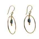 Euro Gold hoop earrings with London-blue oval gems, angled view