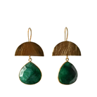 Brushed gold half-moon earrings with large faceted dark green chrysocolla drops