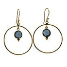 Euro Gold hoop earrings with London-blue round gem hanging inside the hoop