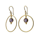 Euro Gold hoop earrings with amethyst-purple gem drops
