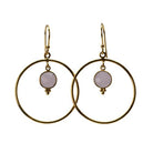 Euro Gold hoop earrings with blush-pink chalcedony-style gem drops