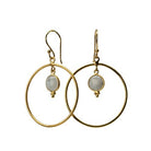 Euro Gold hoop earrings with milky moonstone-style gem drops
