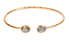 Euro Gold cuff bangle with two pale grey gems on black background