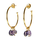 Euro Gold hoop earrings with amethyst-purple gemstone chip drops
