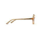 Billy sunglasses folded, side on, showing the full length of the striped wood arms