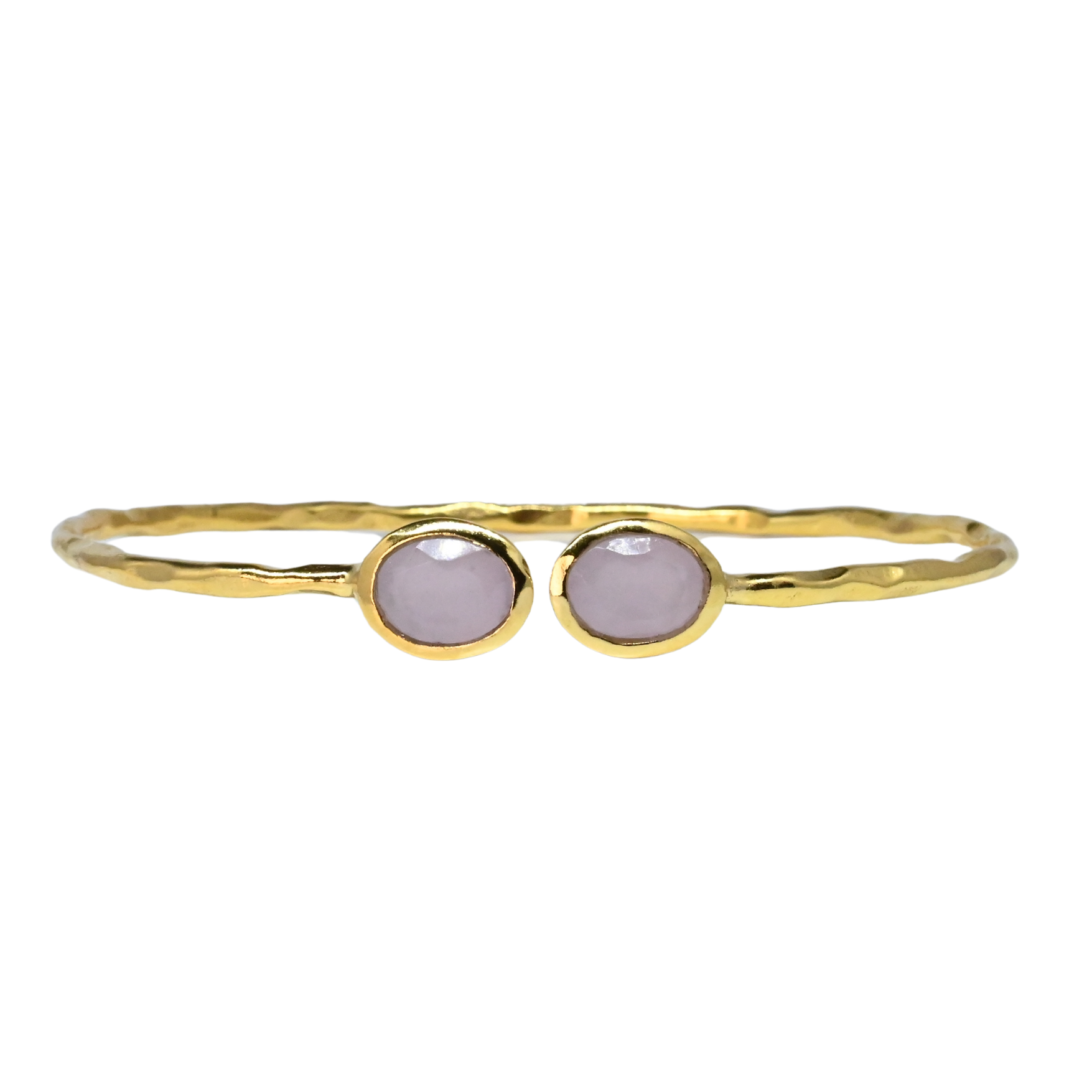 Hammered Euro Gold cuff bangle with two lilac oval gems
