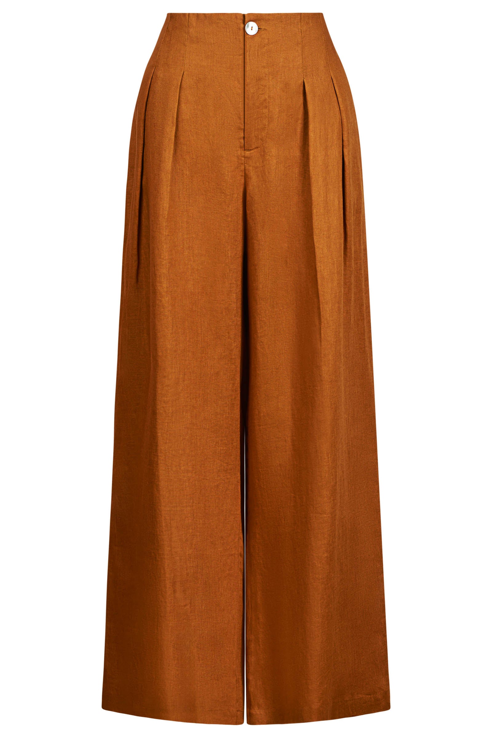 Flat lay front view of the caramel Miramar Palazzo Pant