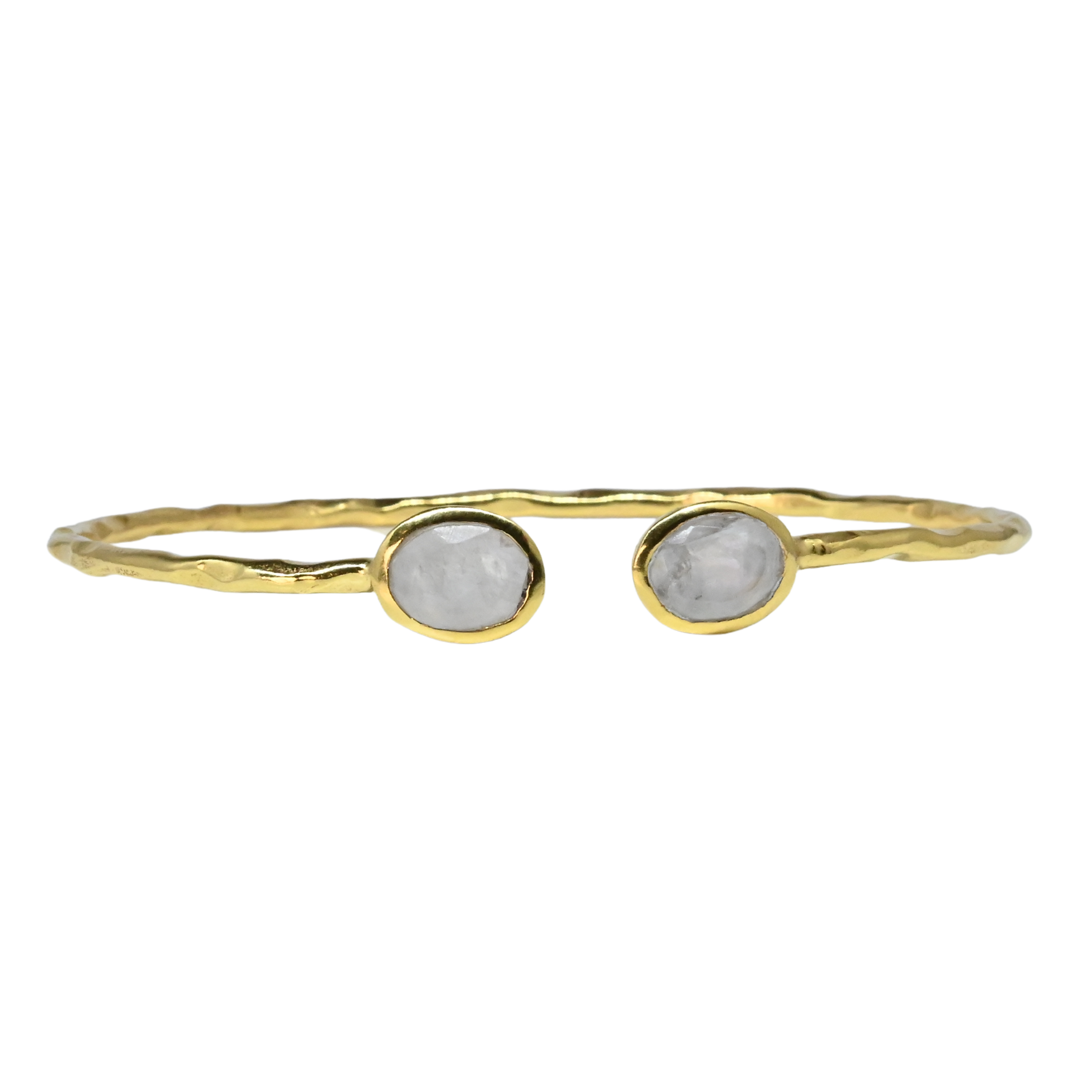 Euro Gold cuff bangle with two white moonstone-style oval gems