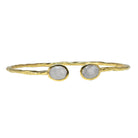 Fine Euro Gold cuff bangle with two milky moonstone-style gems