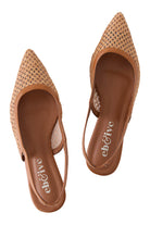 Pair of Alcazar Sandals: woven rattan-look slingback flats, tan trim