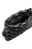 Open black Zala Pouch showing gold zip and dark interior