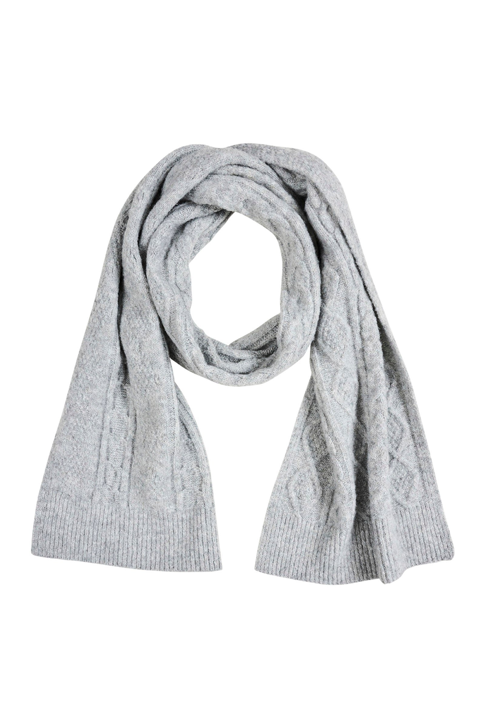Calista Scarf in Marle looped as if worn, showing cable texture