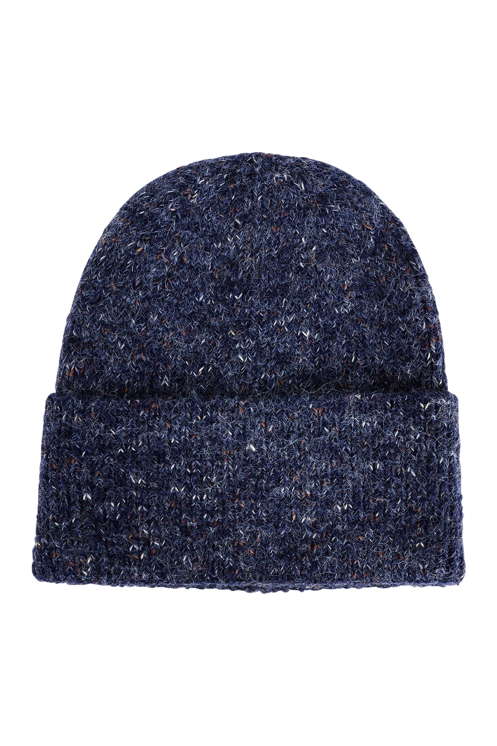 Zarda Beanie in Denim: marled blue rib knit with deep cuff